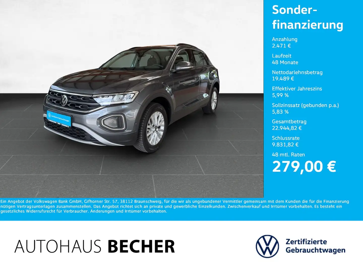 Volkswagen T-Roc Life 1.0 TSI 6-Gang /Sitzhz/CarPlay/LED Grau - 1