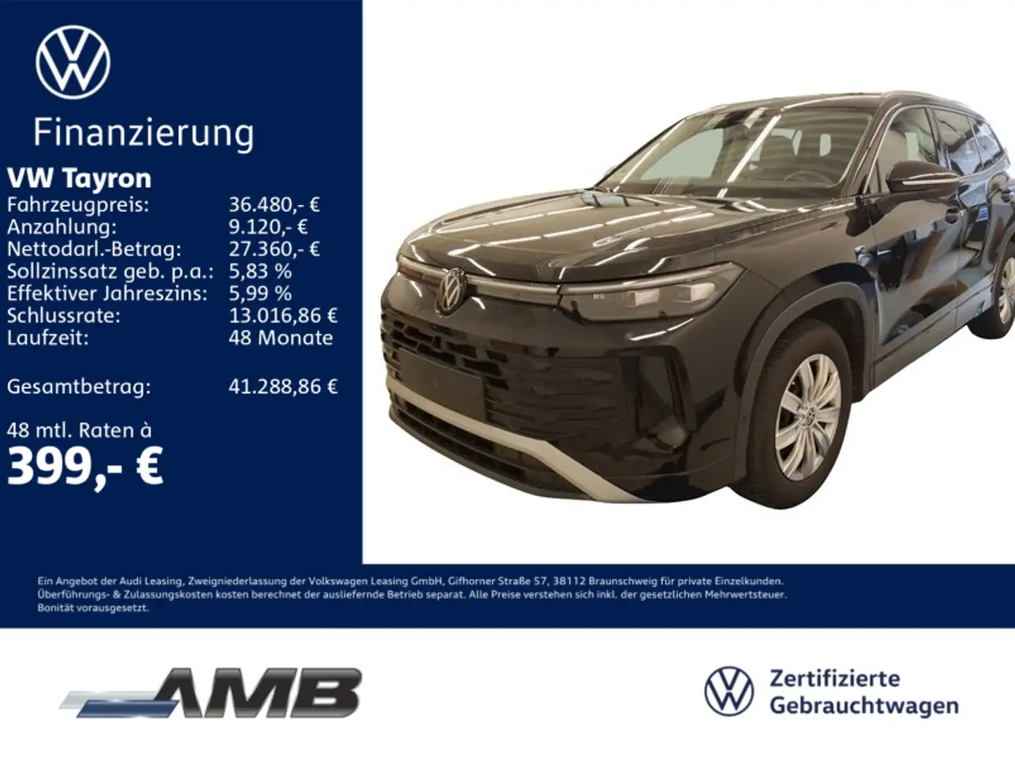 Volkswagen Tayron Life 1.5 eTSI AHK/LED+/el.Heckkl/05.30Gar Schwarz - 1