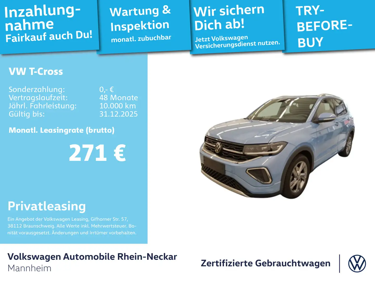 Volkswagen T-Cross 1.5 TSI R-Line DSG GAR 2029 Navi PDC LED Blau - 1