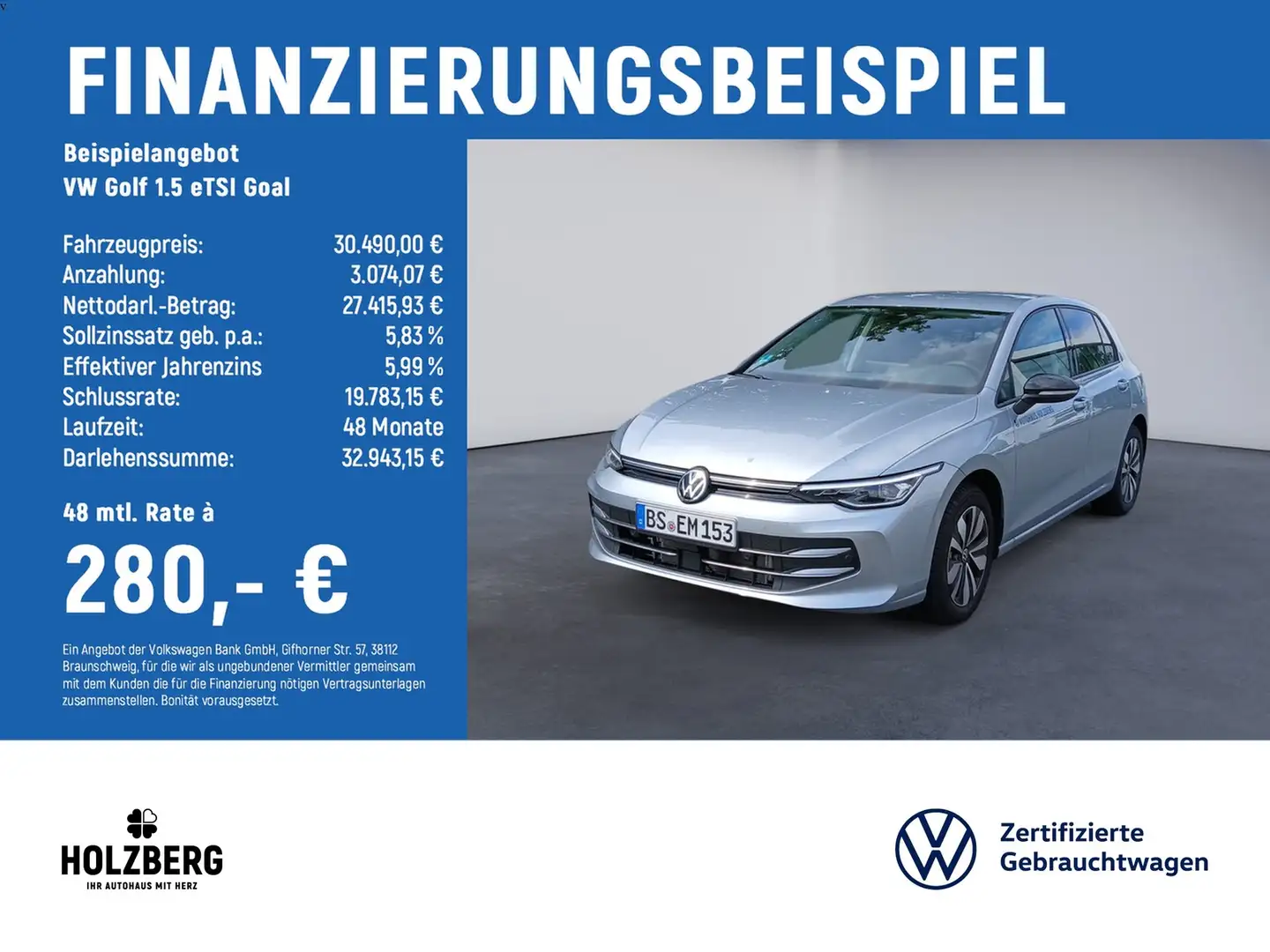 Volkswagen Golf 1.5 eTSI Goal ACC+RFK+SZH Silber - 2