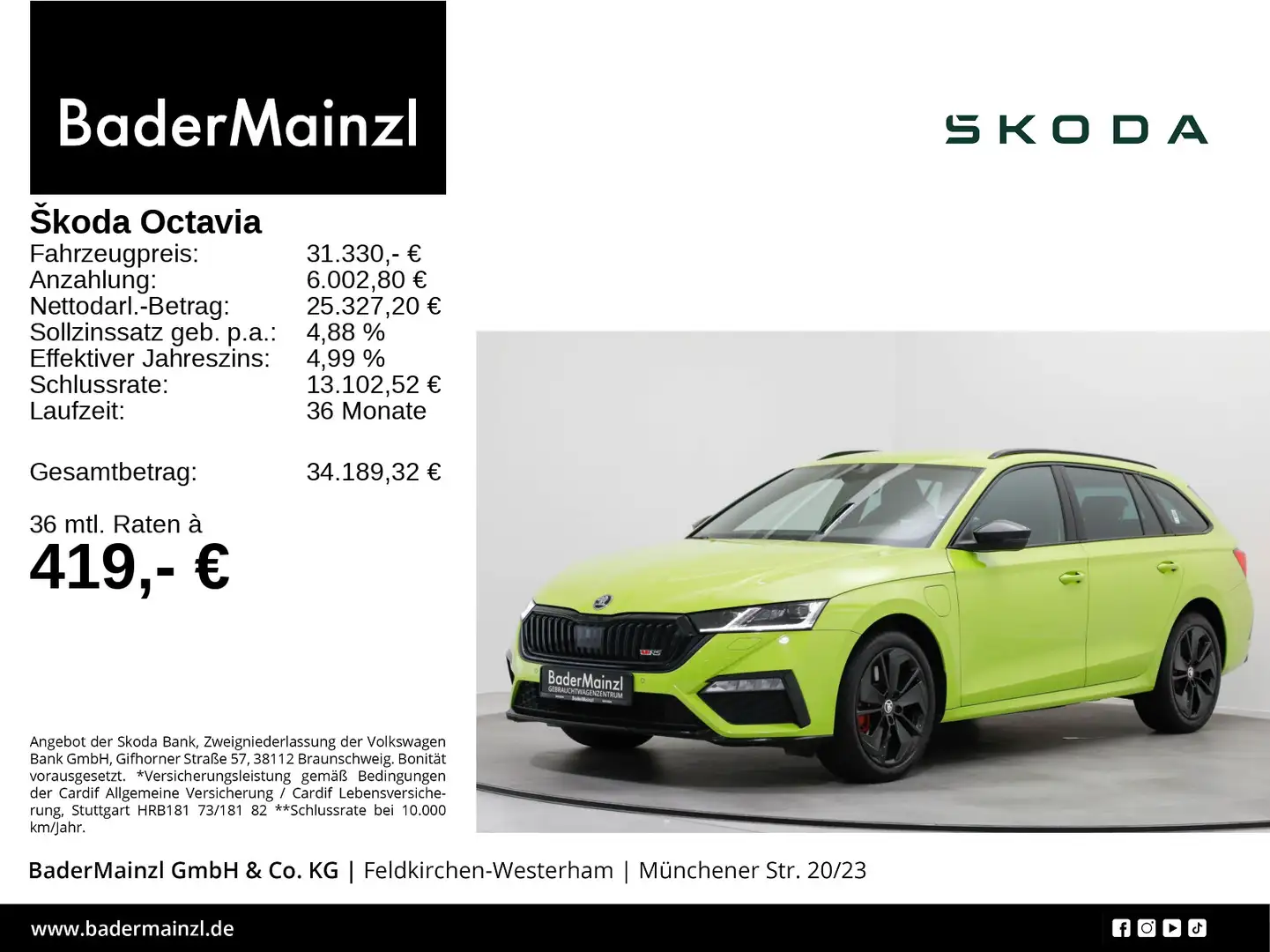 Skoda Octavia Combi RS 1.4 TSI iV DSG Matrix Carplay Grün - 1