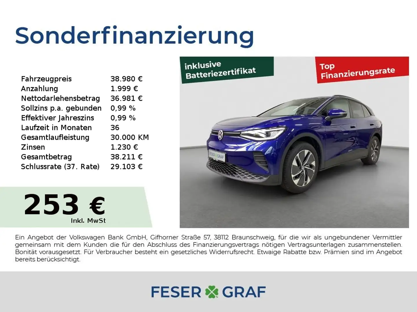 Volkswagen ID.4 Pro 210kW 82 kWh Matrix Kamera Wärmepumpe Blauw - 1