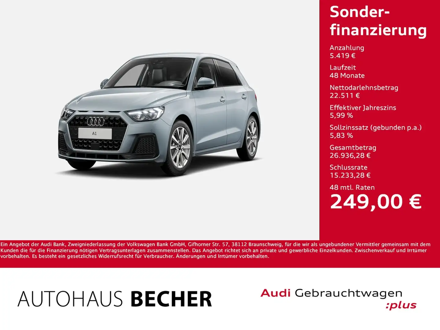 Audi A1 Sprtb. advanced 30 TFSI S tronic /Navi/LED Grau - 1