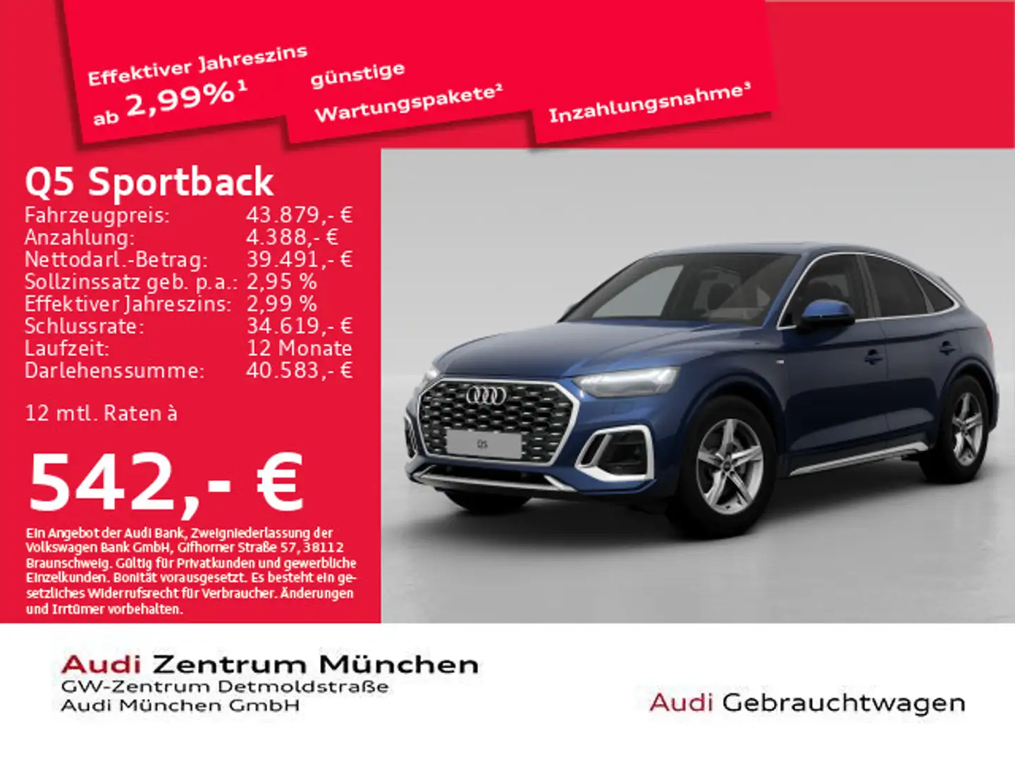 Audi Q5 40 TDI qu. S tronic S line Pano/ACC Blau - 1