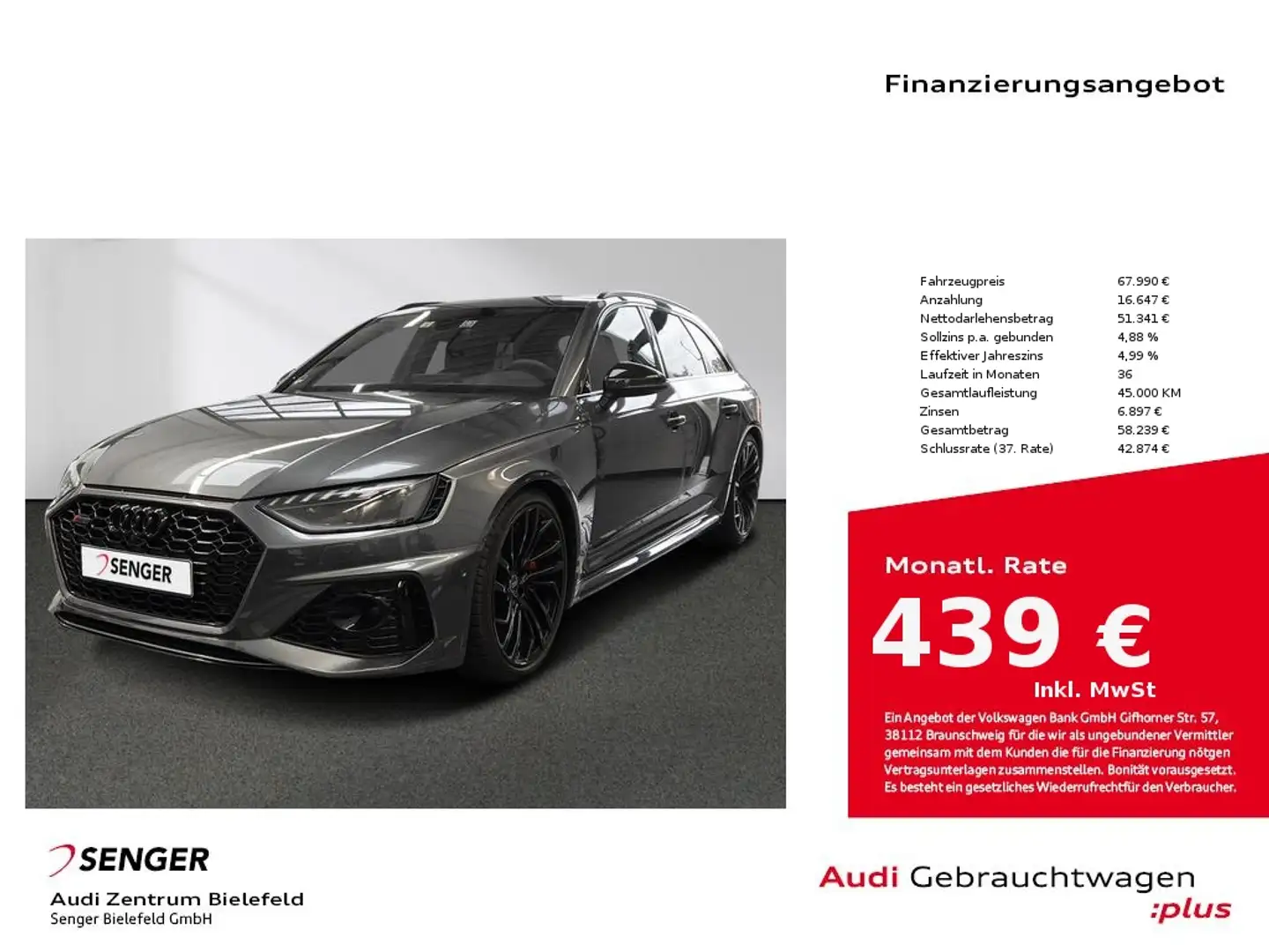 Audi RS4 Avant 2.9 TFSI quattro MMI Matrix Panorama Grau - 1