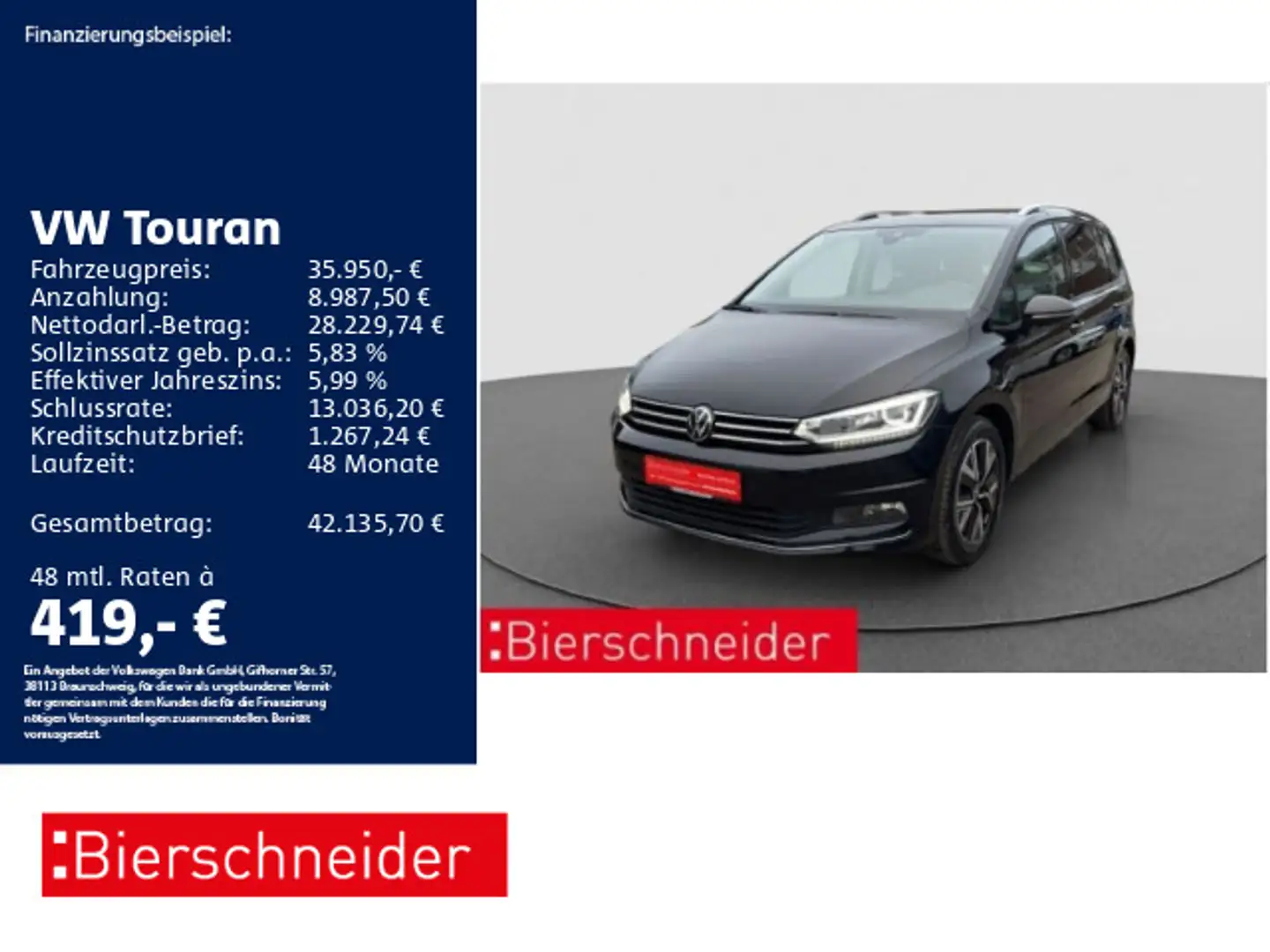 Volkswagen Touran 2.0 TDI DSG Move 7SITZE AHK PANO IQ CAM Schwarz - 1