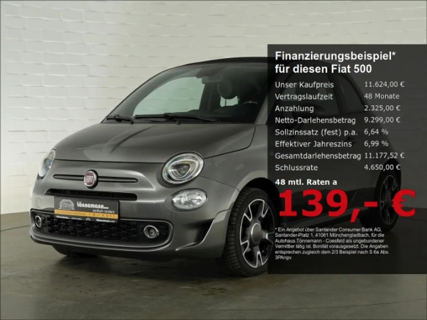 Fiat 500 CABRIO S+PARKPILOT+FALTDACH+SPORTSITZE+KLIMAANLAGE Grau - 1