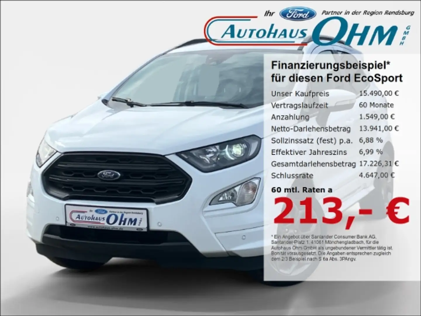 Ford EcoSport ST-Line 1.0 EcoBoost - RFK - SHZ - Weiß - 1