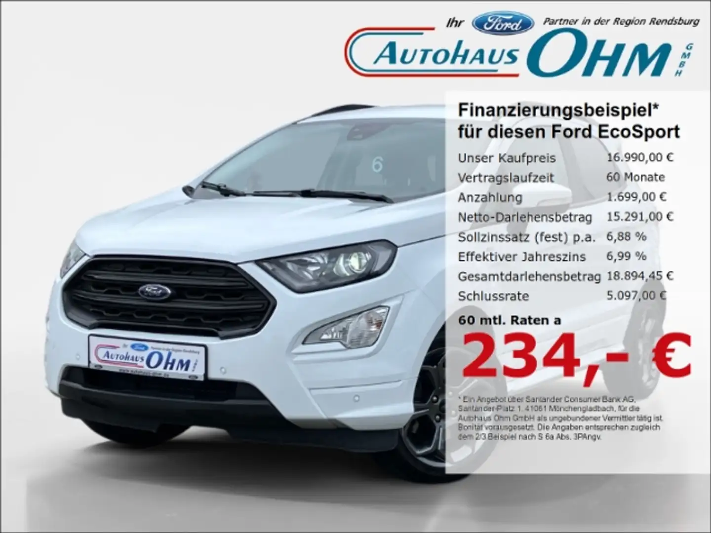 Ford EcoSport ST-Line 1.0 EcoBoost - RFK - SHZ - Weiß - 1