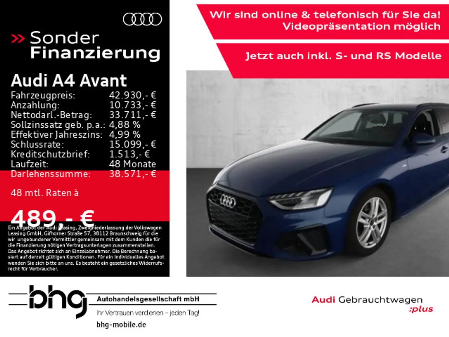 Audi A4 35 TDI S-tronic S-Line AHK Virtual Matr Blau - 1