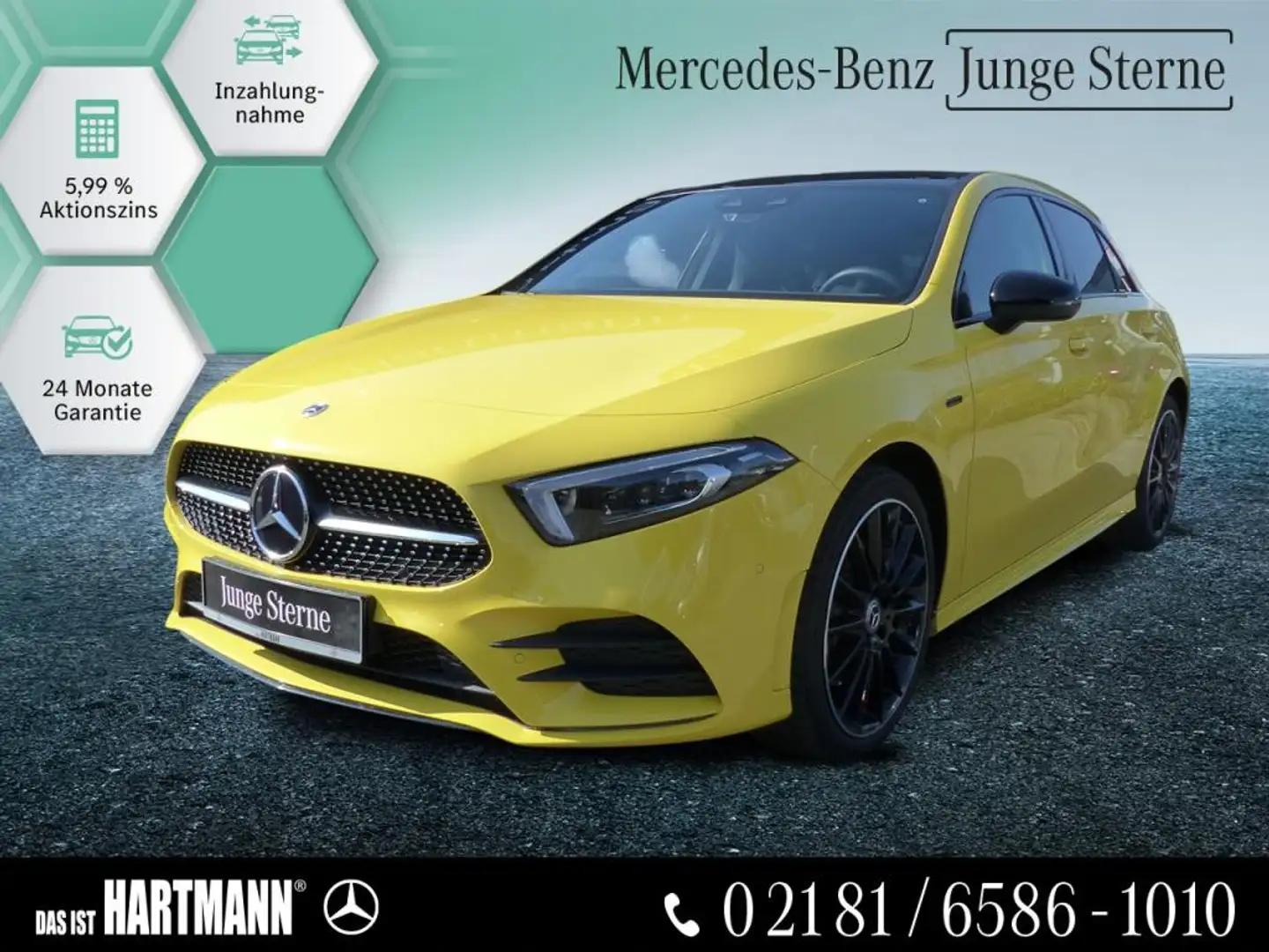 Mercedes-Benz A 250 e AMG+PANO+NIGHT+APPLE CARPLAY+MULTIBEAM Geel - 1