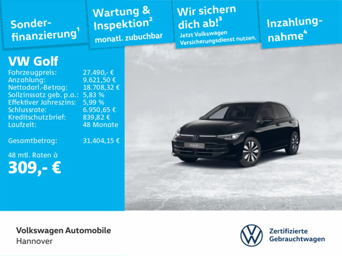Volkswagen Golf VIII 1.5 eTSI DSG Goal Navi AHK LED ACC Dig Schwarz - 1
