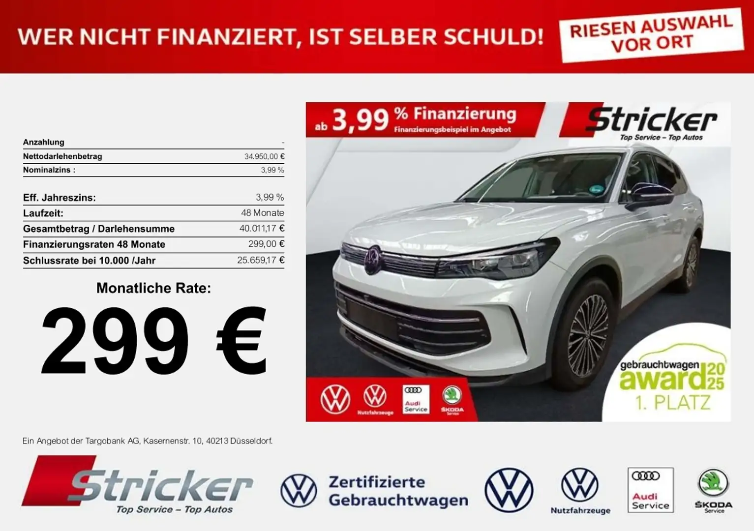 Volkswagen Tiguan Goal 2.0 TDI DSG 299,-ohne Anzahlung Navi AHK Kam Weiß - 1