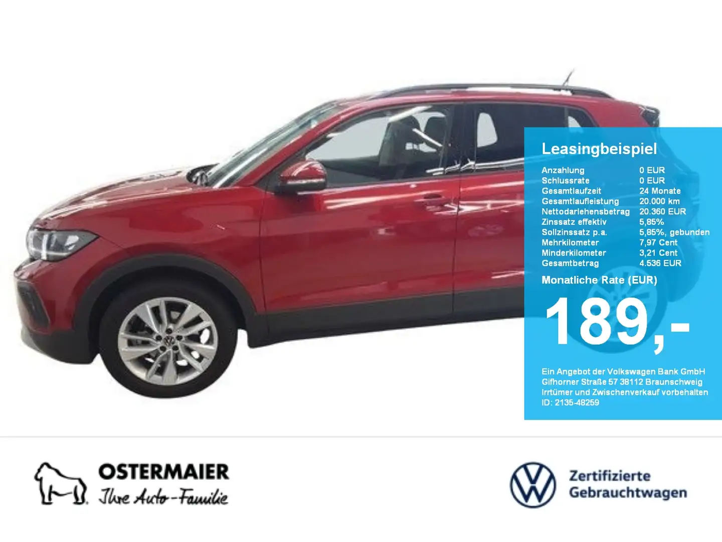 Volkswagen T-Cross LIFE 1.0TSI 95PS ACC.5J-G.KAMERA.VIRTUAL.LED.APP-C Rot - 1