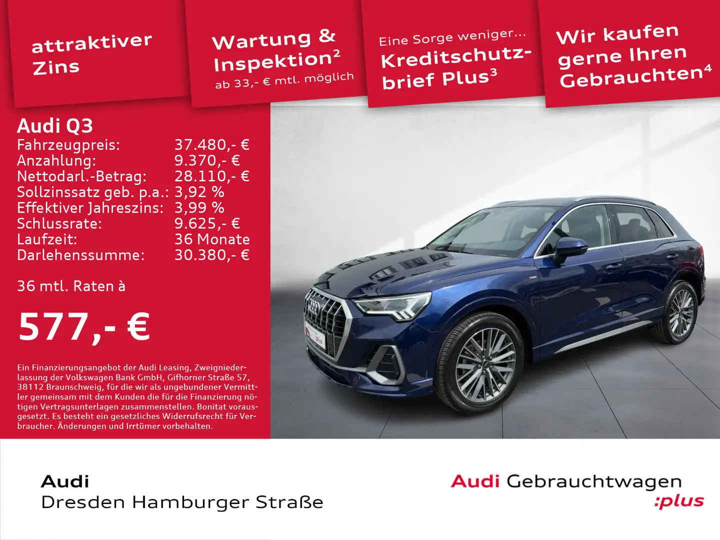 Audi Q3 35 TDI S line LED AHZV S tronic Bleu - 1
