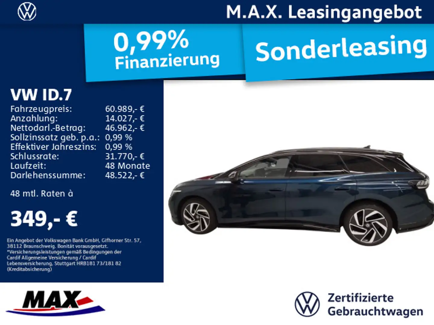 Volkswagen ID.7 Tourer GTX 4M LED+KAMER+PANO+AUGM.HUD+WÄRME Blau - 1