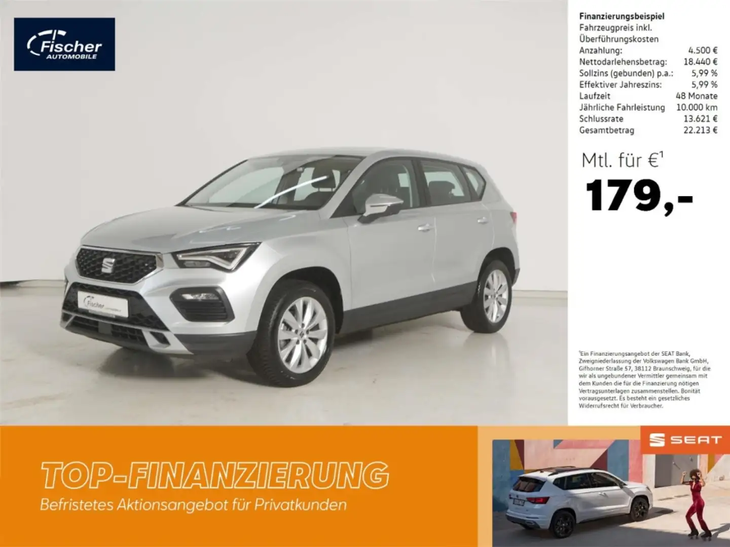 SEAT Ateca 1.5 TSI Style 6-Gang AHK/NAV/LED/Virt./SH Silber - 1