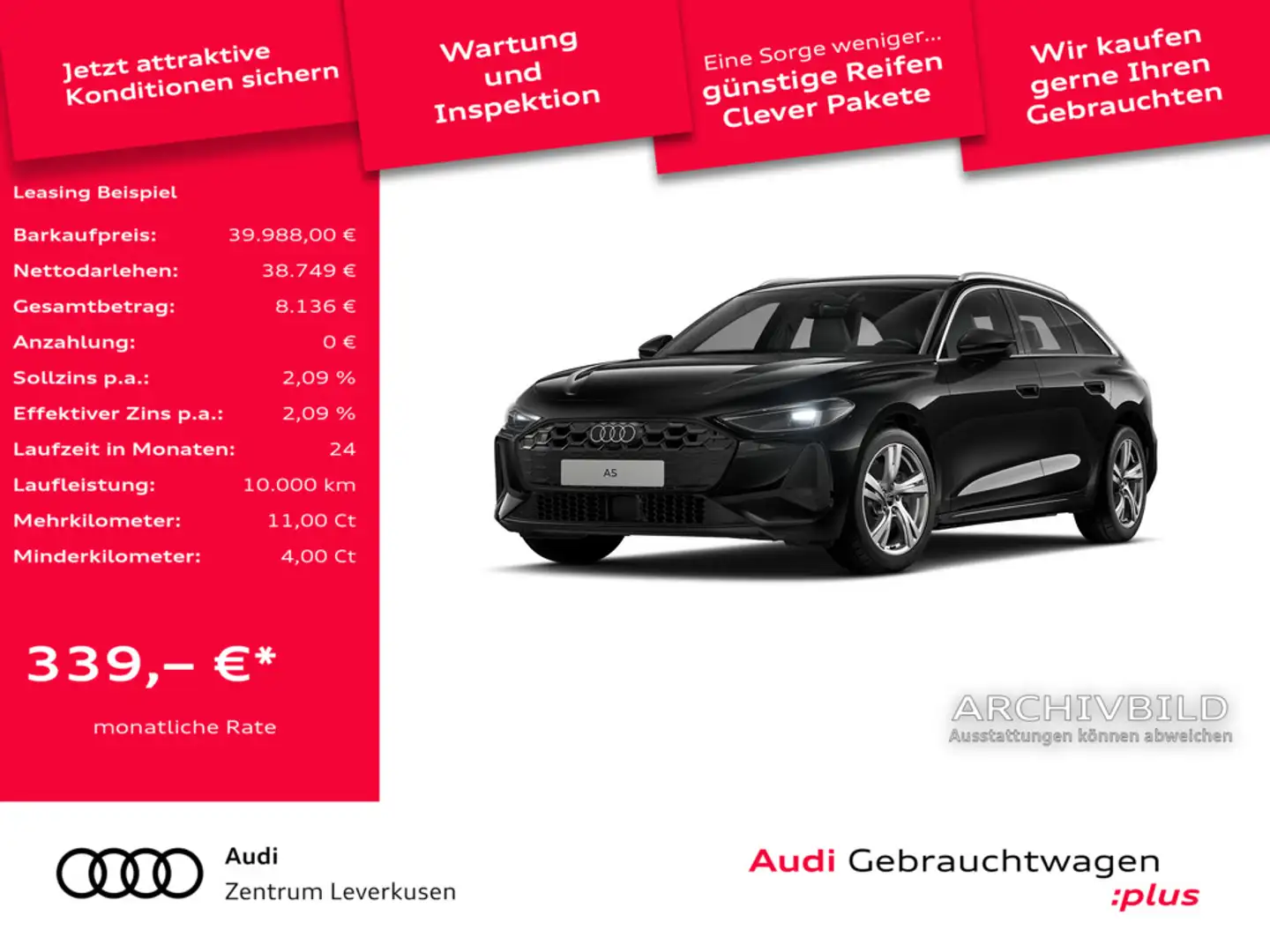 Audi A5 Avant NAVI VIRT ACC LEDER KAM SHZ CARPLAY Schwarz - 1