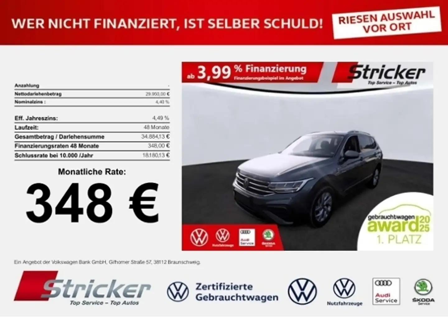 Volkswagen Tiguan Allspace Life 2.0 TDI DSG 348,-ohne Anzahlung AHK Pano HUD Grau - 1