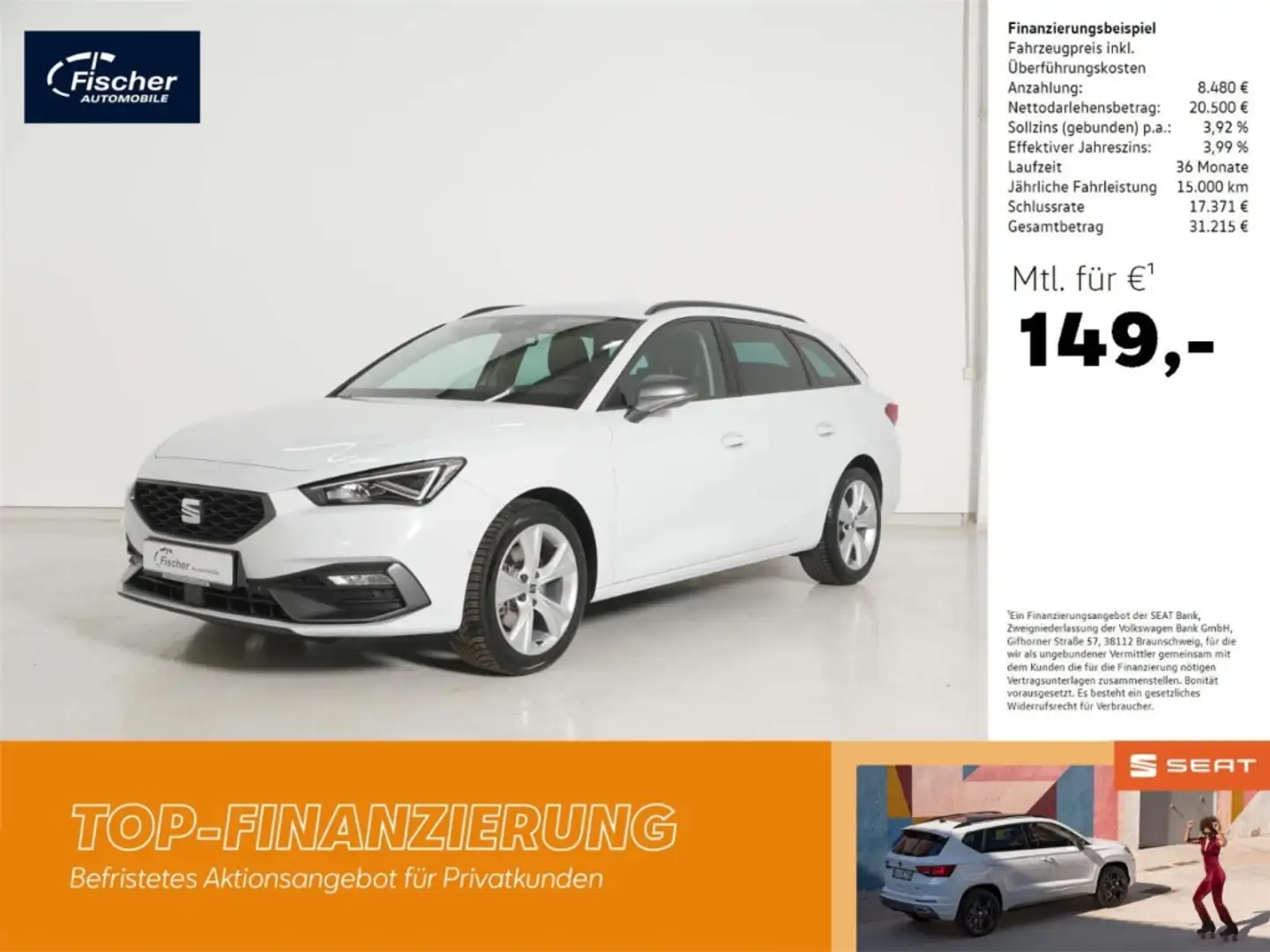 SEAT Leon Sportstourer 2.0 TDI DSG FR NAV/RFK/KESSY Weiß - 1