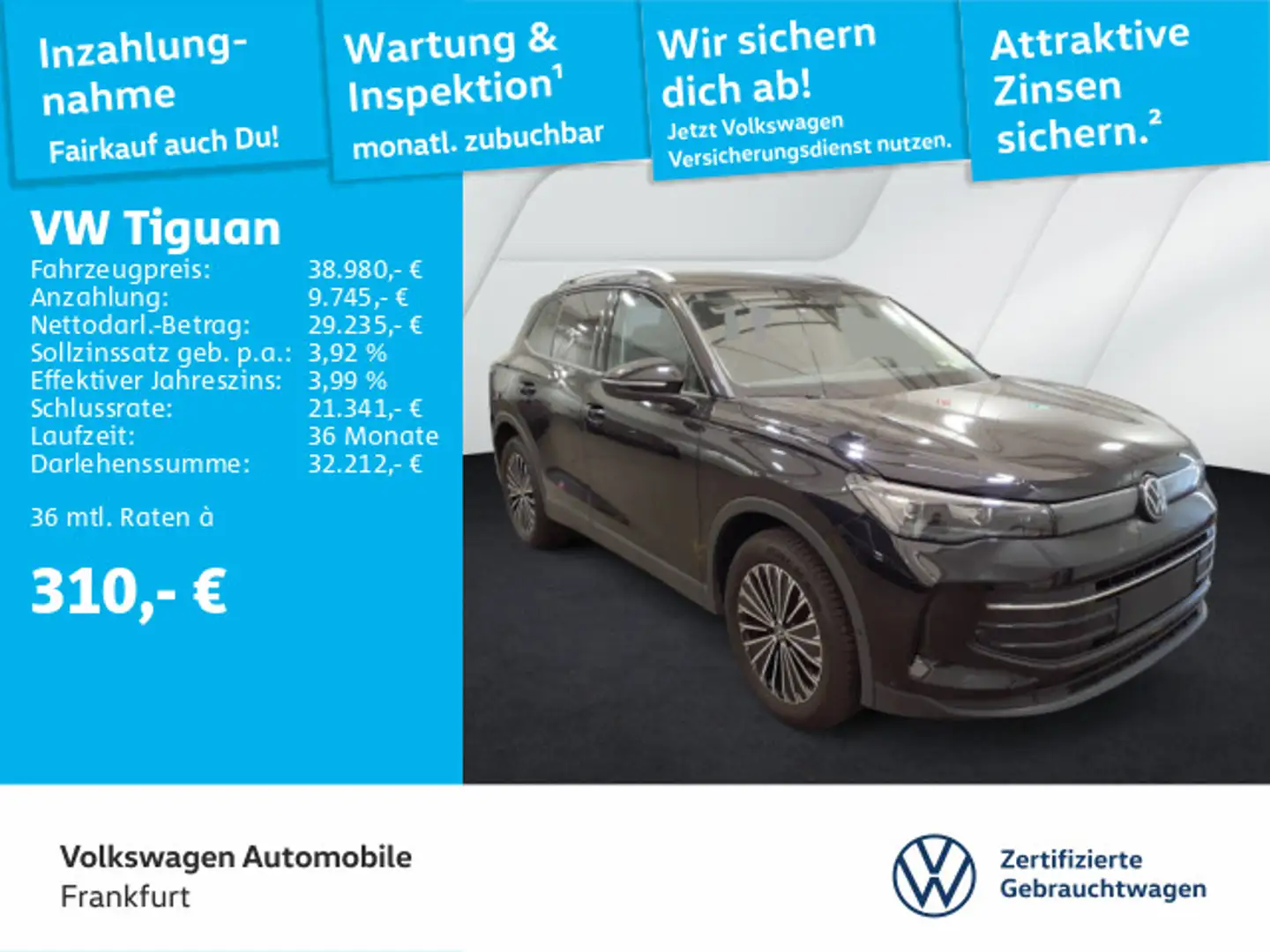 Volkswagen Tiguan 1.5 eTSI Life Navi AHK Sprachassistent Sp Schwarz - 1
