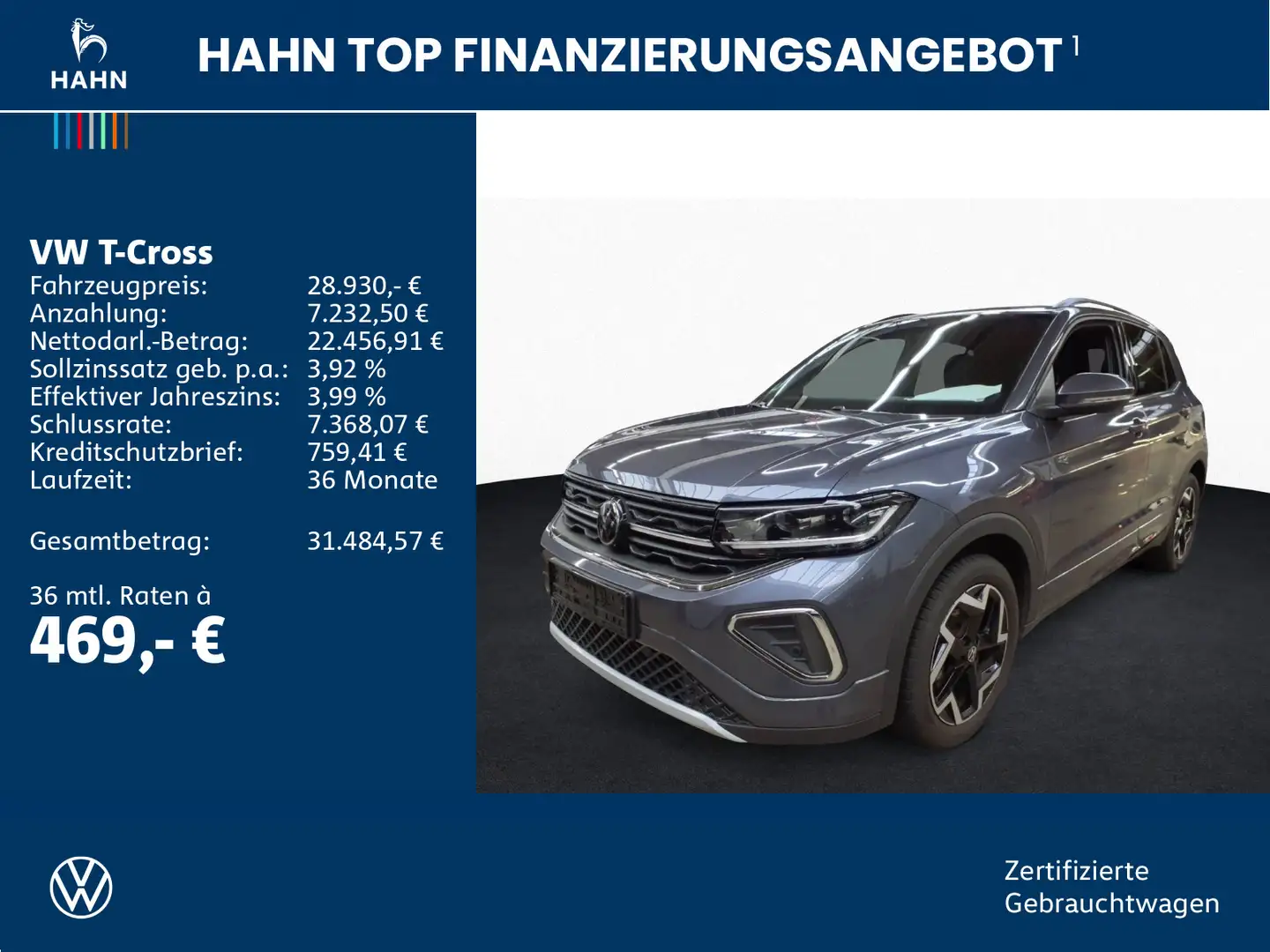 Volkswagen T-Cross 1.5TSI DSG R-Line Matrix AHK ACC Nav CAM Grau - 2