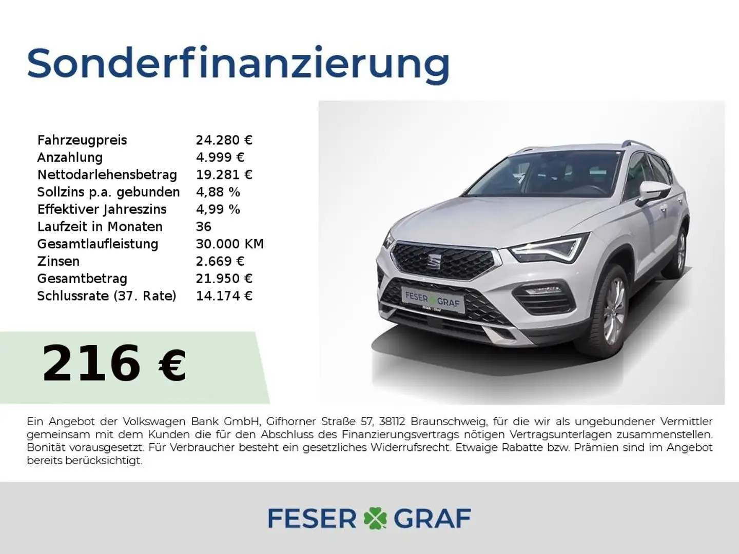 SEAT Ateca STYLE 1.5 TSI DSG Kamera ACC Navi 360° 17" Wit - 1