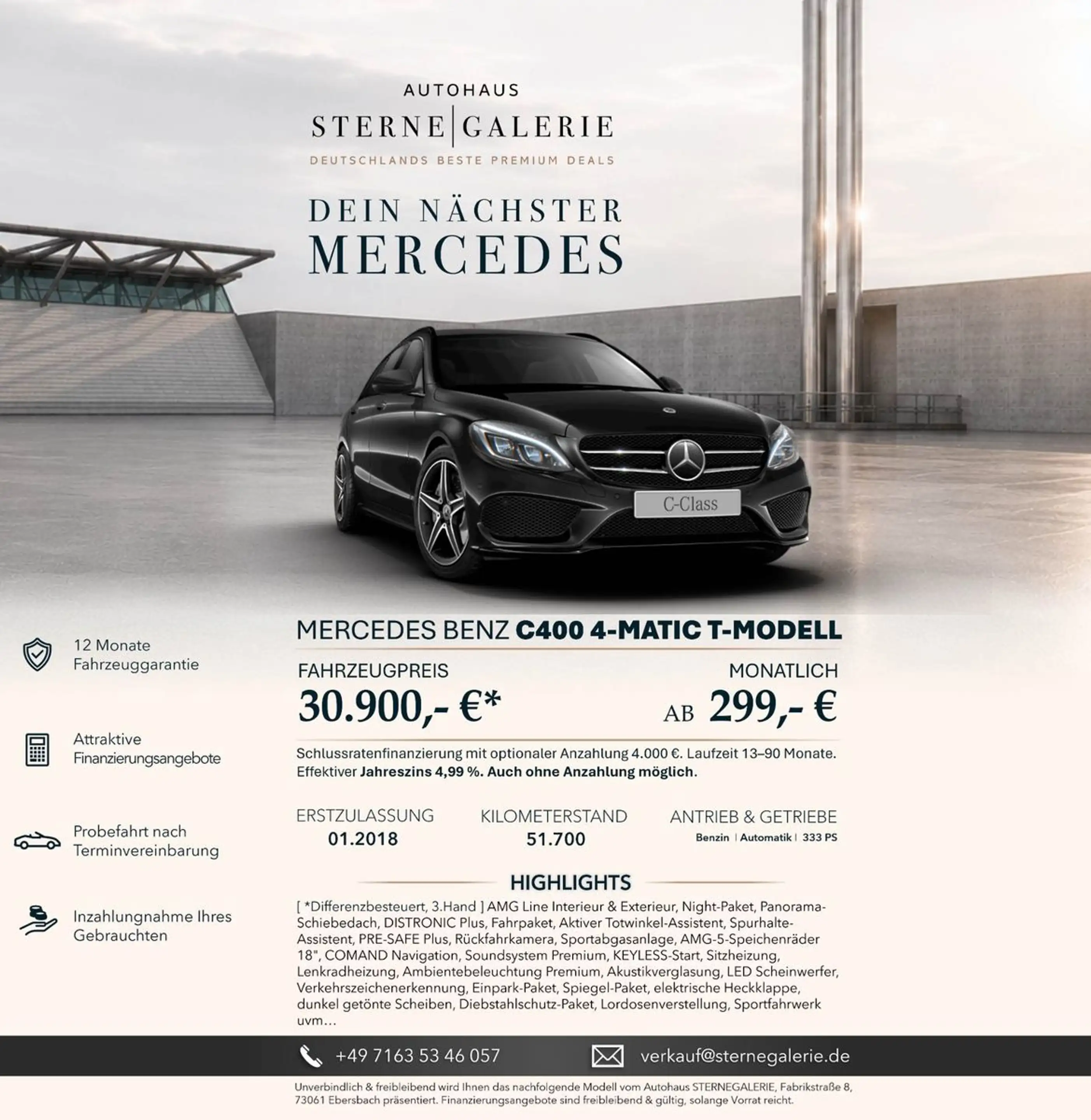 Mercedes-Benz C 400 AMG-LINE/PANO/DISTRO+/BURMES/AMBIENT/RÜCK