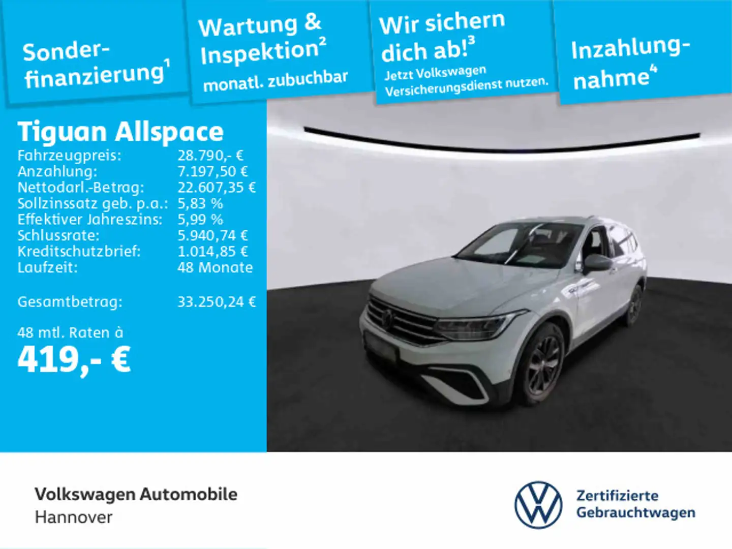 Volkswagen Tiguan Allspace 2.0 TDI DSG Life 4M Navi 7Sitzer Weiß - 1