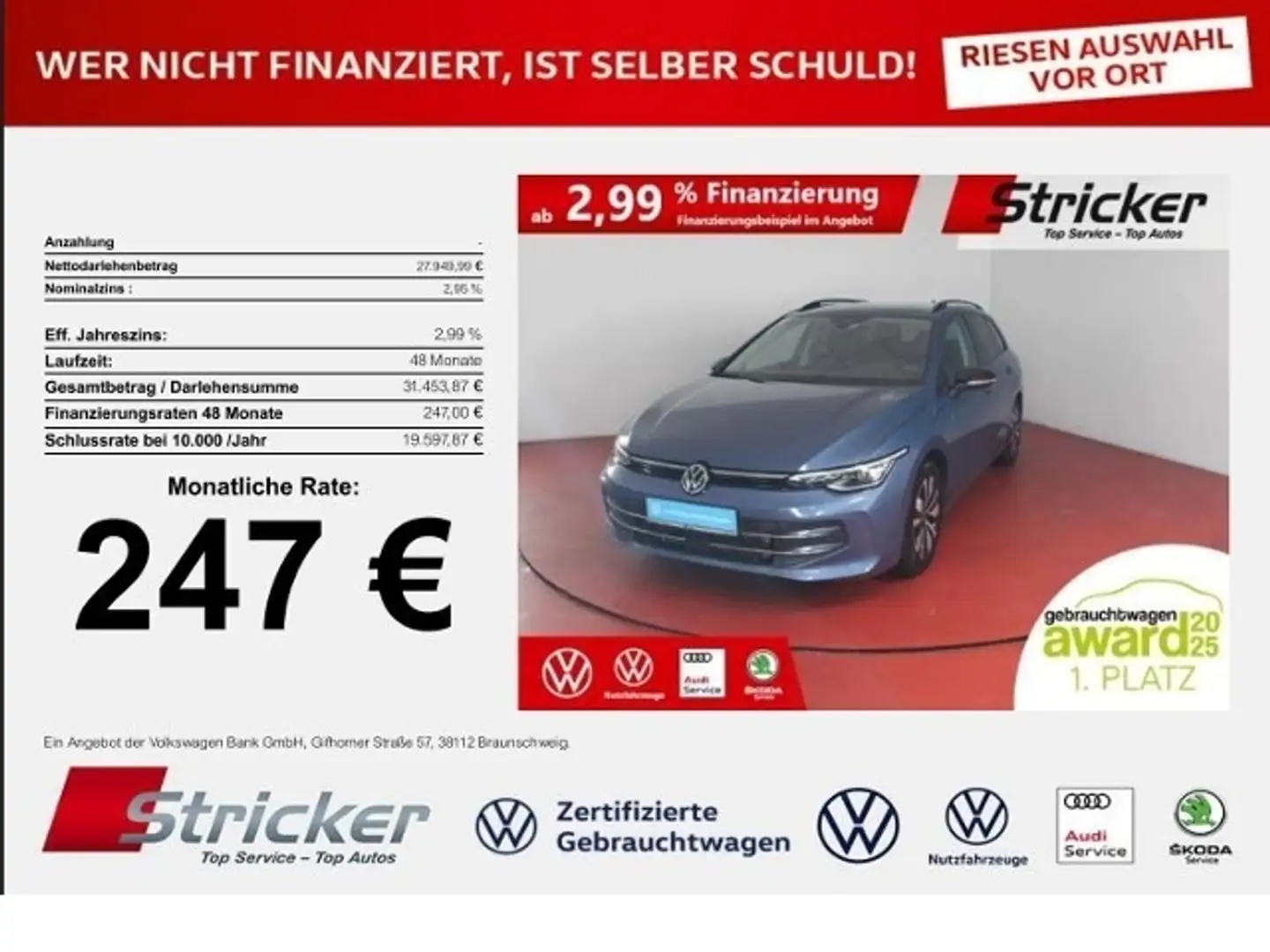Volkswagen Golf Variant Variant Goal 1.5eTSI 247,-ohne Anzahlung DSG AHK Blau - 1