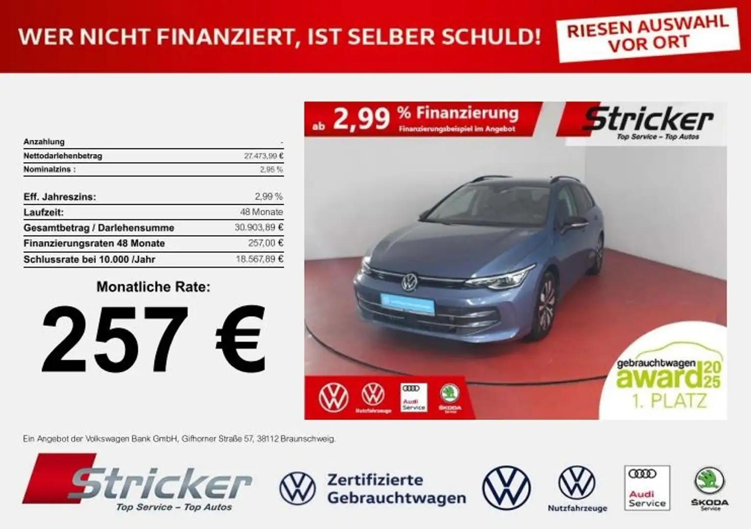 Volkswagen Golf Variant Variant Goal 1.5eTSI DSG 257,-ohne Anzahlung AHK Blau - 1
