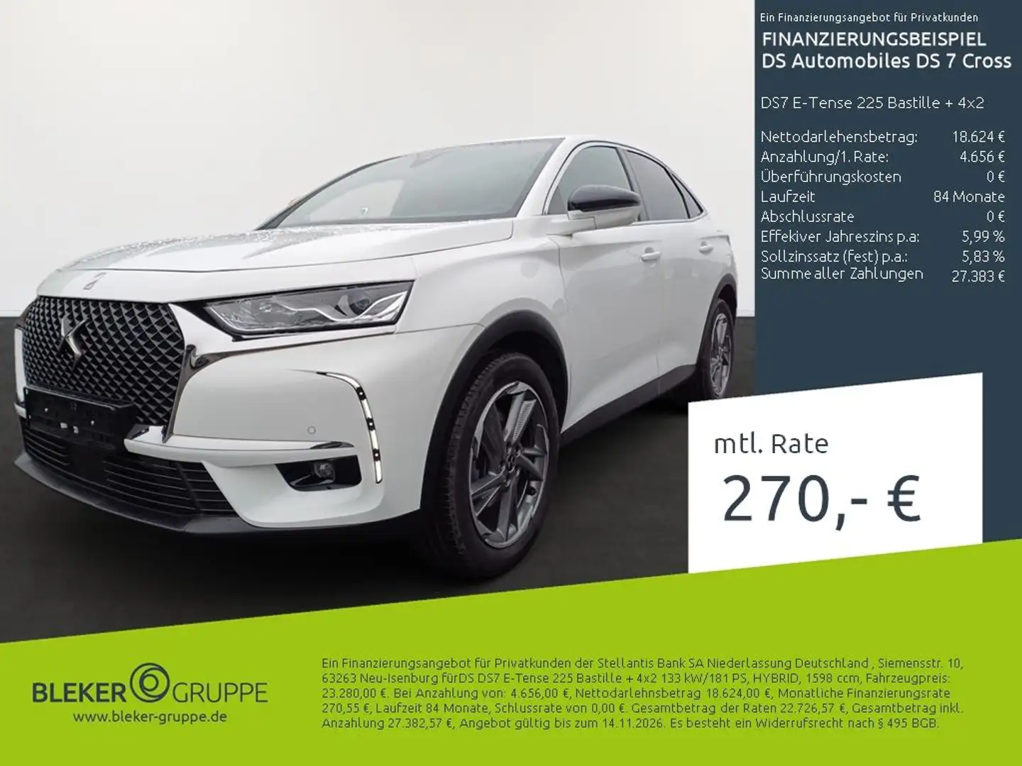 DS Automobiles DS 7 Crossback DS7 E-Tense 225 Bastille + 4x2 Weiß - 1
