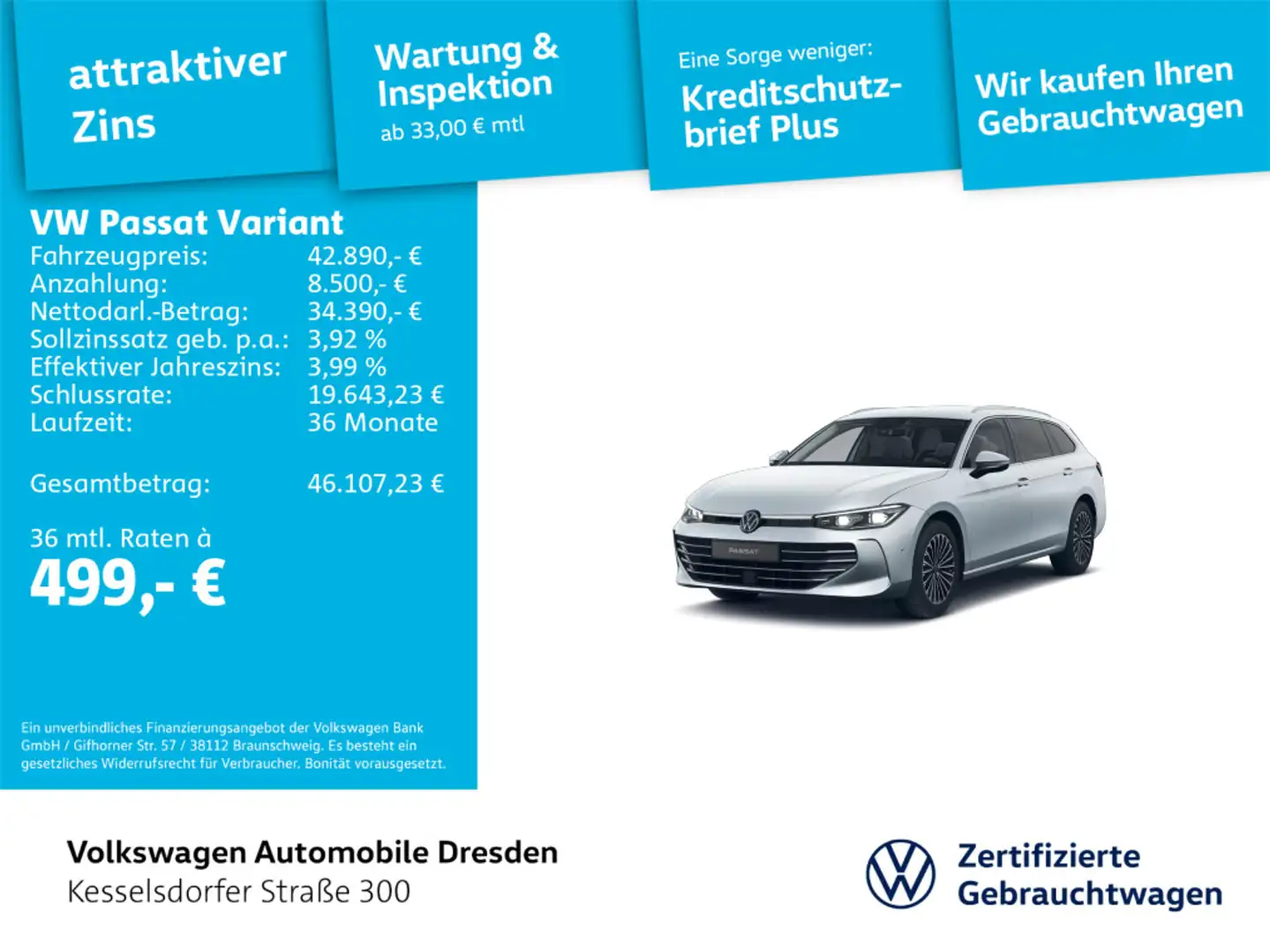Volkswagen Passat Variant 2.0 TDI DSG Elegance AHZV Kamera Silber - 1