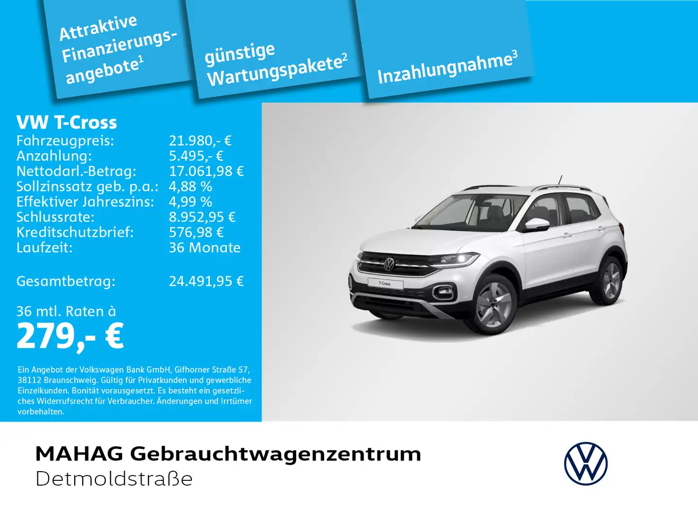 Volkswagen T-Cross Style 1.0 TSI LED Navi ParkPilot RearVie Weiß - 1