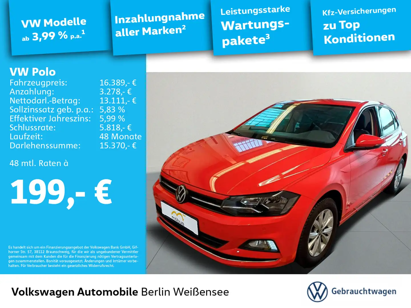 Volkswagen Polo 1.0 TSI Highline*DSG*KLIMA*SHZ*MFL*GJR* Rot - 1