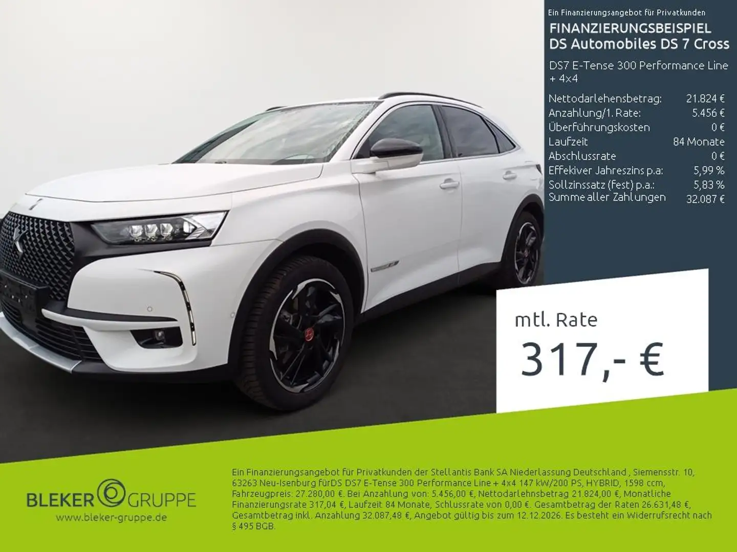 DS Automobiles DS 7 Crossback DS7 E-Tense 300 Performance Line + 4x4 Weiß - 1