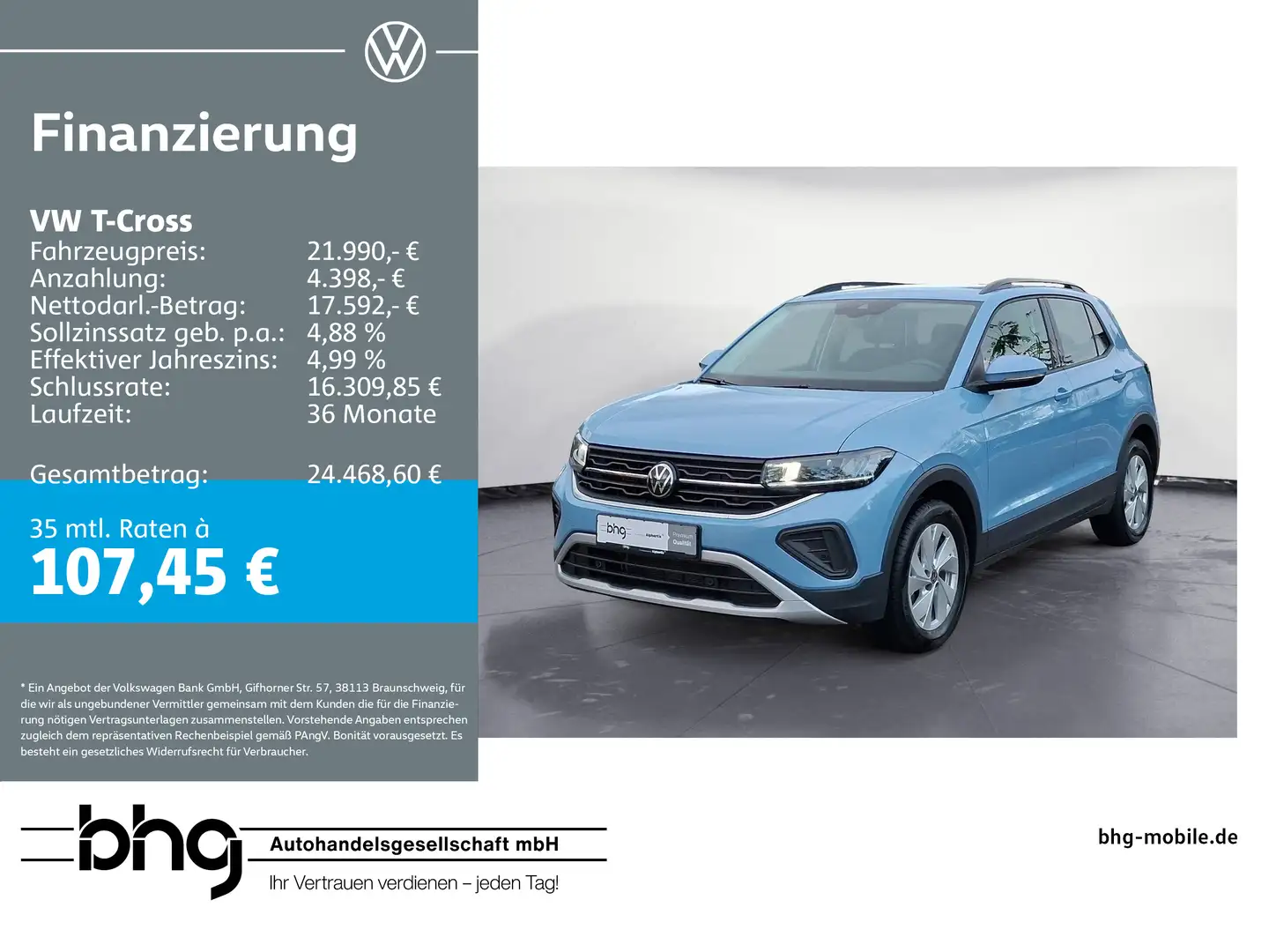 Volkswagen T-Cross 1.0 TSI OPF Life Blau - 1