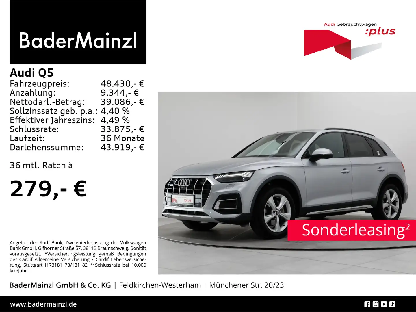 Audi Q5 45 TFSI quattro S tronic AHK Matrix 360° Pano Silber - 1