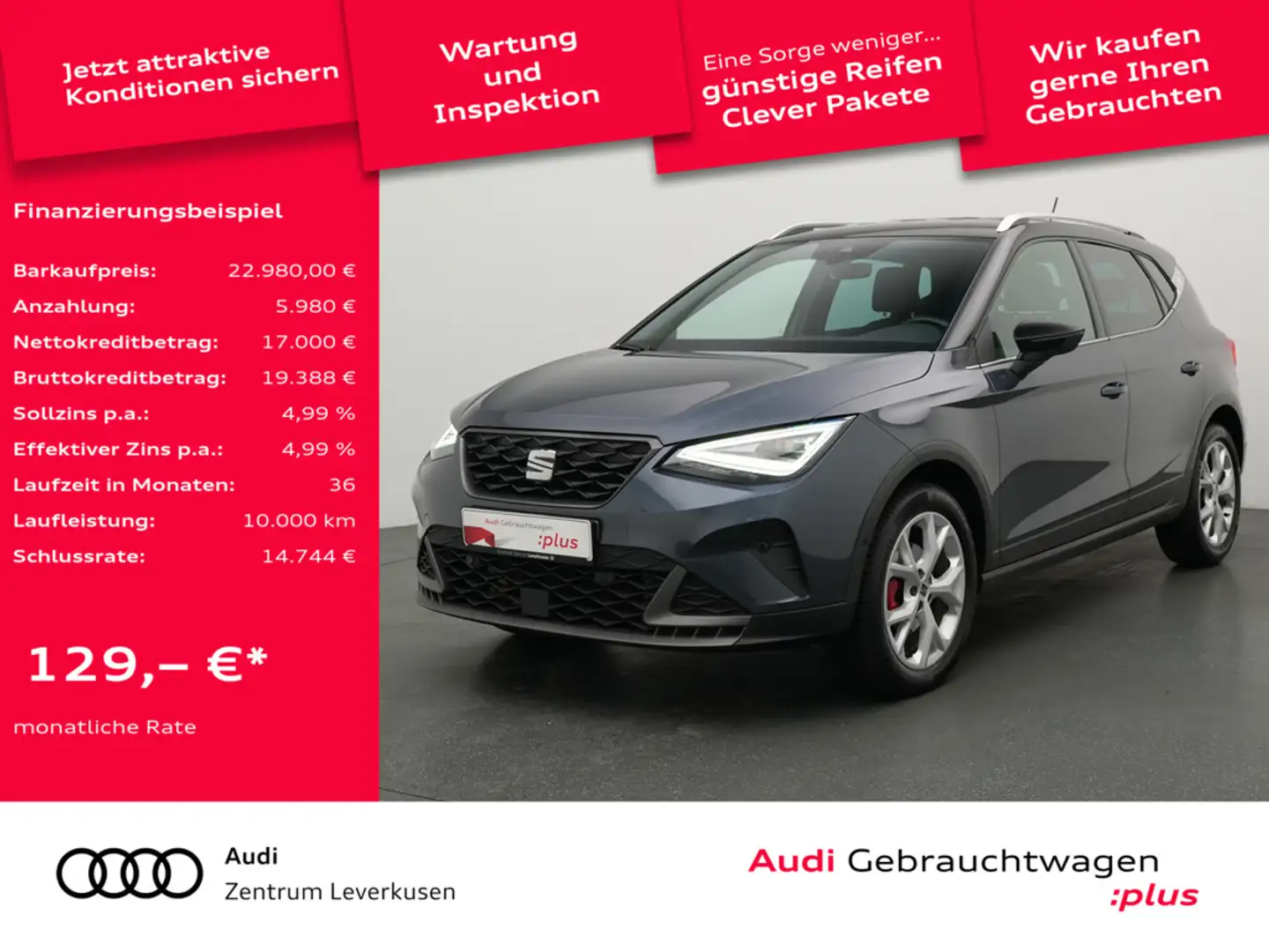SEAT Arona FR DSG AHK NAVI VIRT LEDER ACC KAM CARP Gris - 1