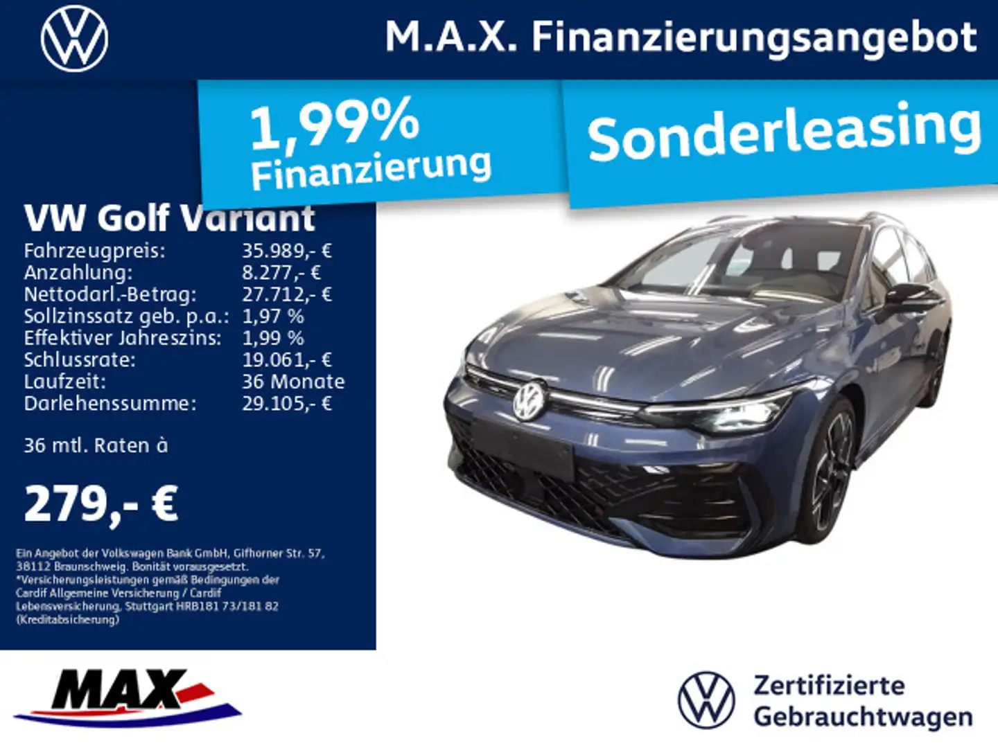 Volkswagen Golf Variant Golf VIII Variant 2.0 TDI DSG R-LINE IQLIGHT+AHK Blau - 1