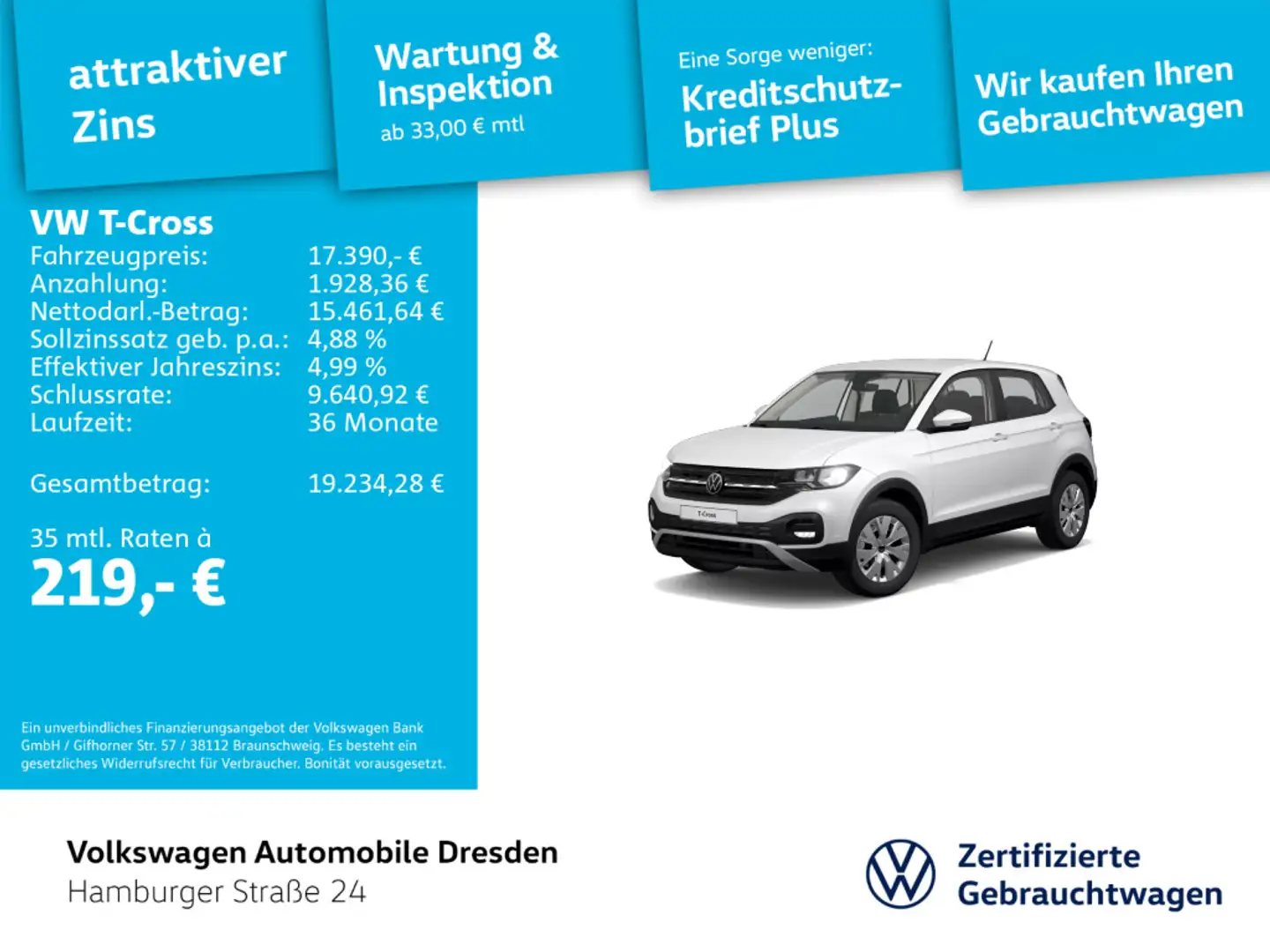 Volkswagen T-Cross Basis 1.0 TSI APP-CONNECT LANE LIGHT ASS Weiß - 1