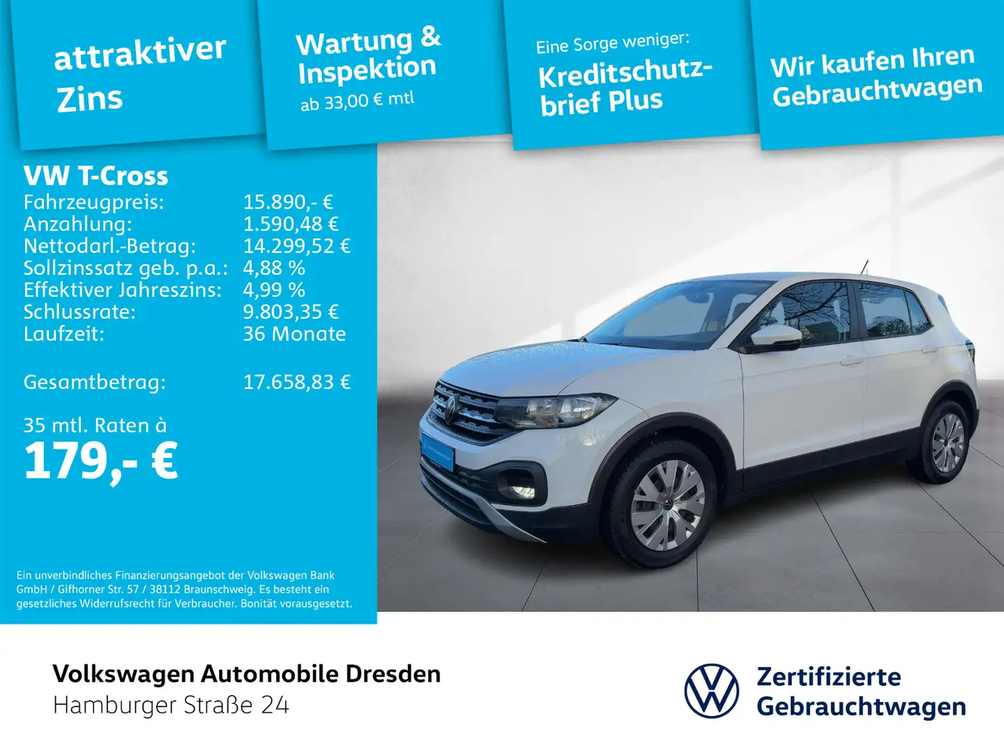 Volkswagen T-Cross Basis 1.0 TSI APP-CONNECT LANE LIGHT ASS Weiß - 1