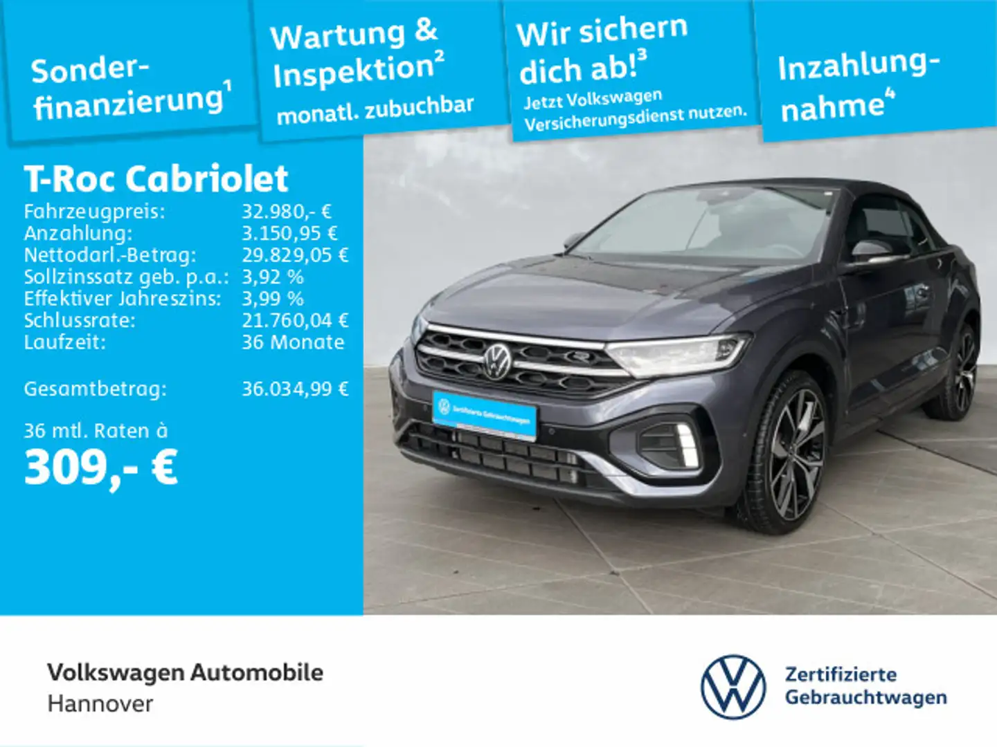 Volkswagen T-Roc 1.5 TSI DSG R-Line 19LM Navi LED Grau - 1