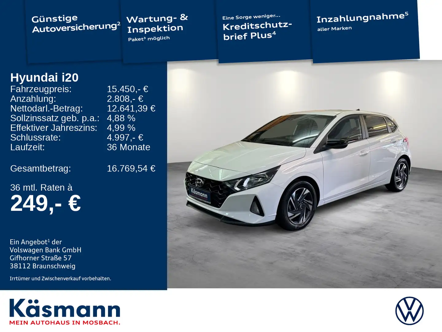 Hyundai i20 1.0 T-GDI Connect & Go NAVI KAM SHZ BT Weiß - 1