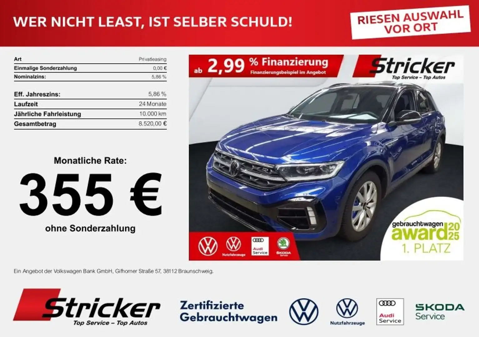 Volkswagen T-Roc R 2.0TSI DSG 324,-ohne Anzahlung Pano Akrapovic Blau - 2