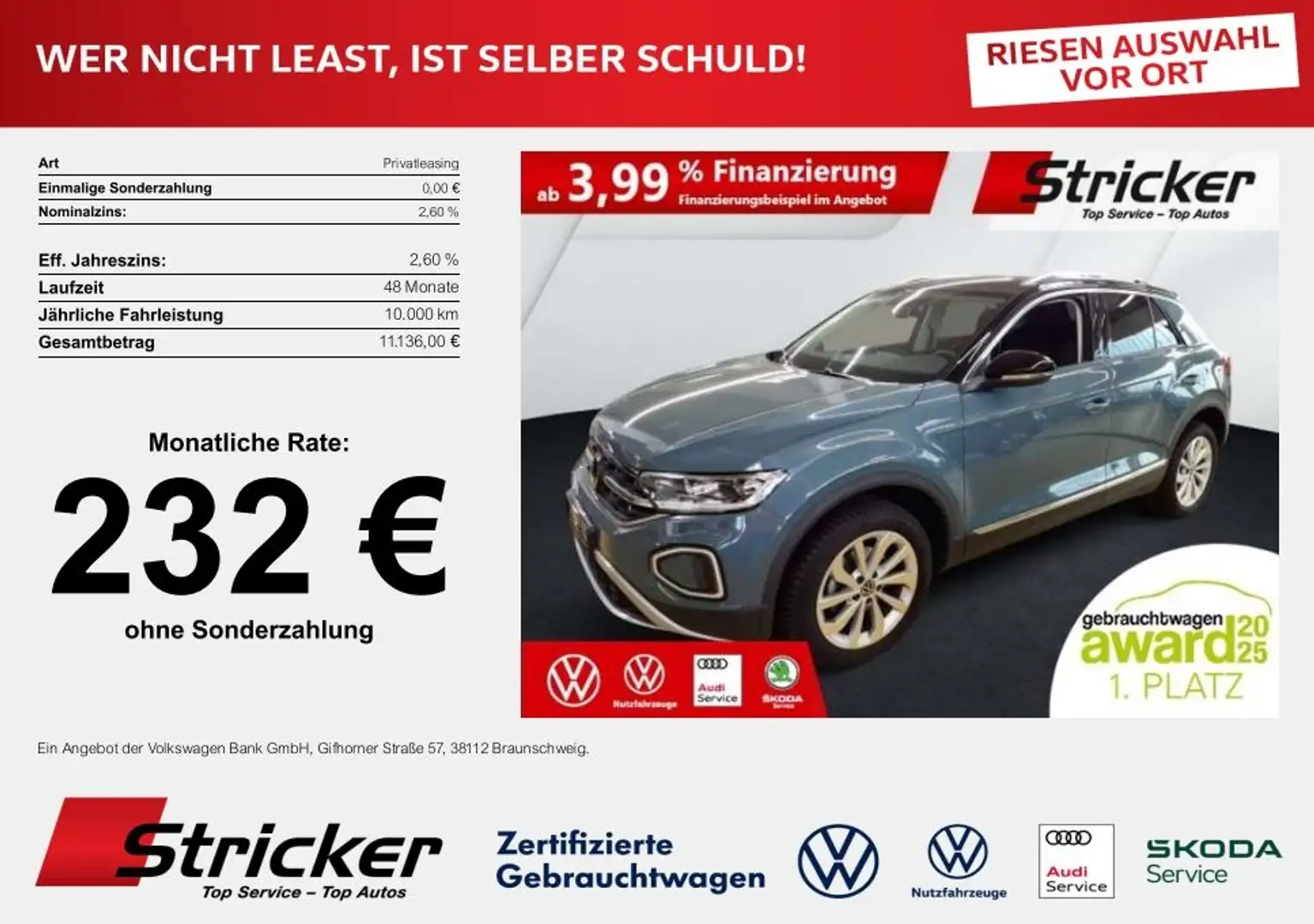 Volkswagen T-Roc Style 1.5TSI DSG 232,-ohne Anzahlung AHK Navi Blau - 1