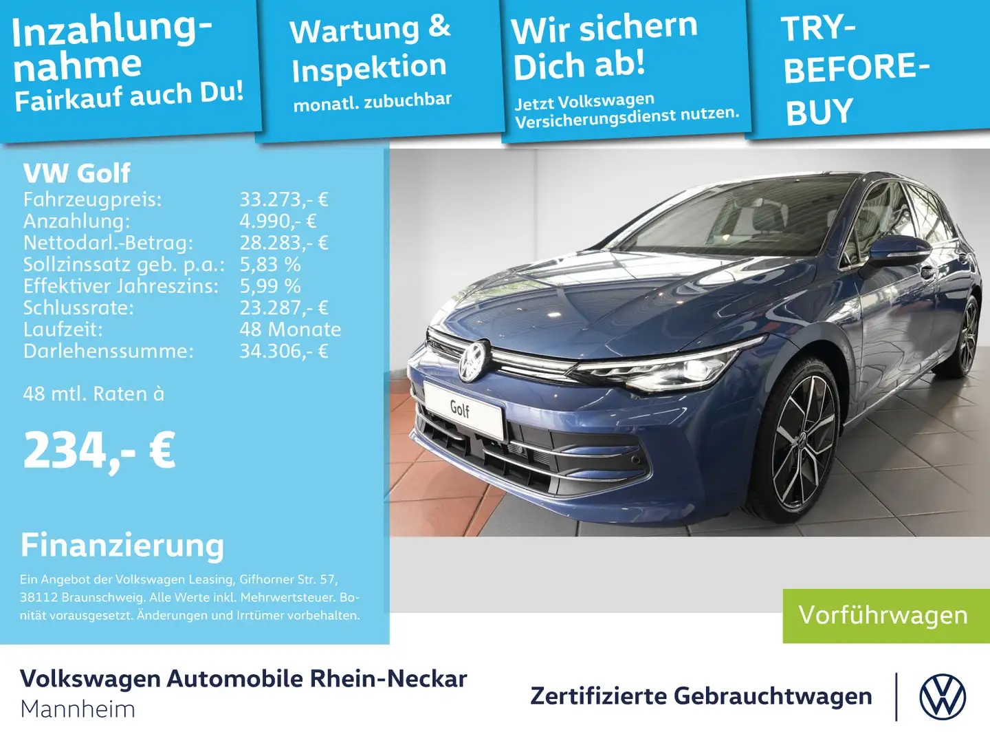Volkswagen Golf VIII 1.5 eTSI Edition 50 AHV Pano uvm Blauw - 1