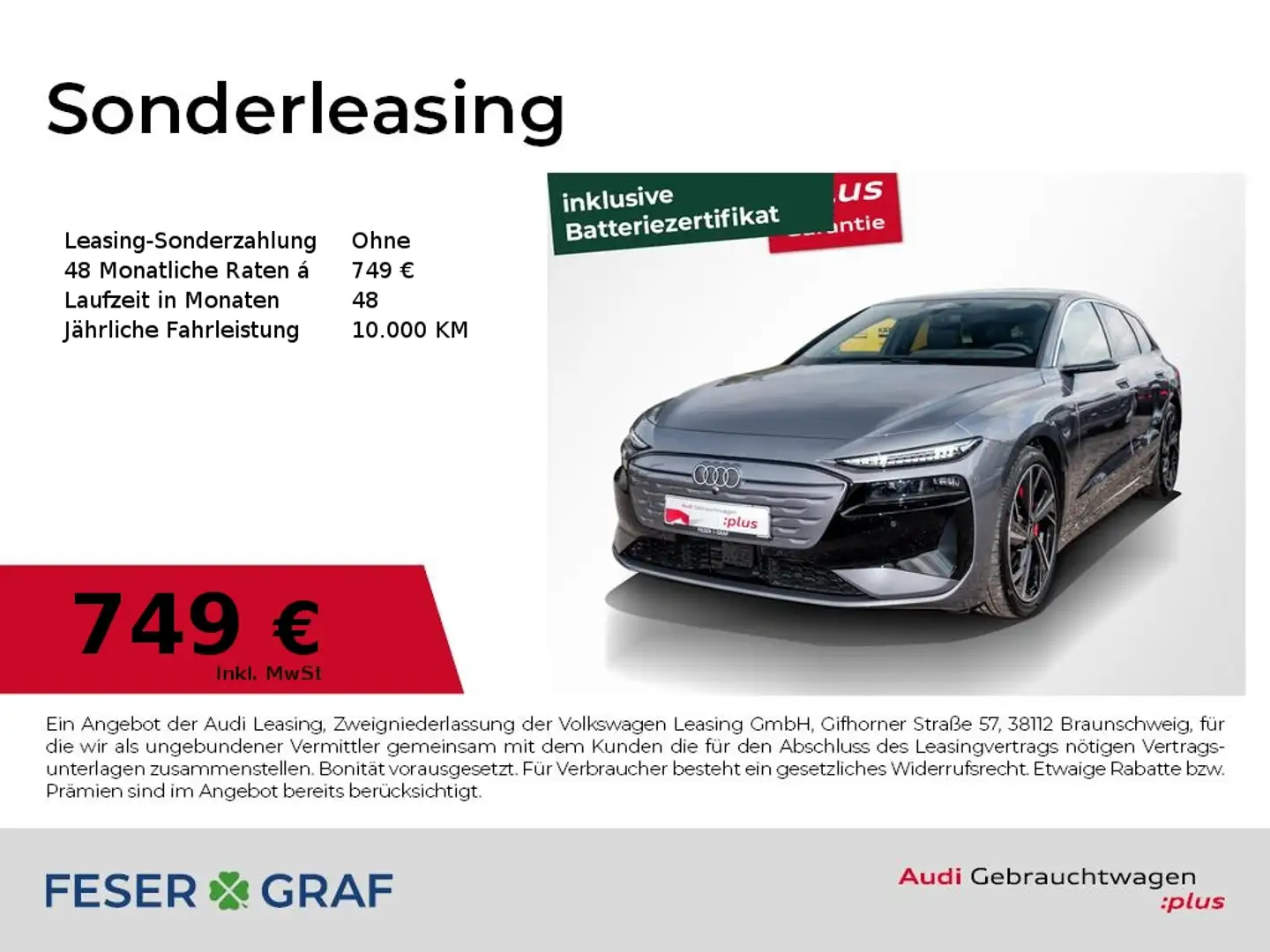 Audi A6 e-tron Avant LED/Pano/B&O/Tech pro/Leder/AHK Grau - 1