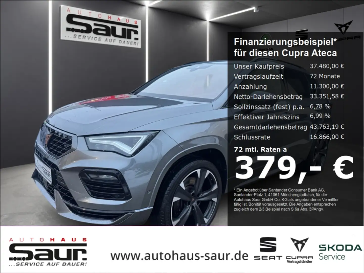 CUPRA Ateca 2.0 TSI DSG 4Drive PANORAMA AHK BEATS SHZ 360° KAM Grau - 2