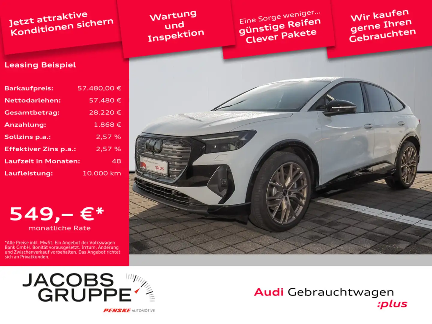 Audi Q4 e-tron Sportback 45 2xS line Edition/Matrix/HuD/Pano/360°/ACC/21Zol Weiß - 1